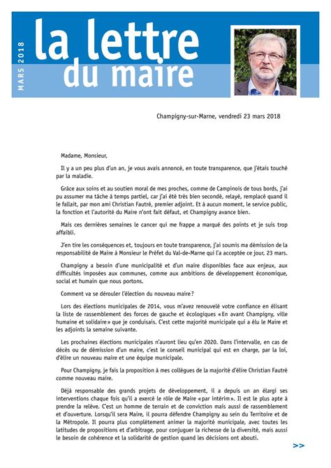 Lettre De Demission Dun Maire Au Prefet - Exemple de Lettre