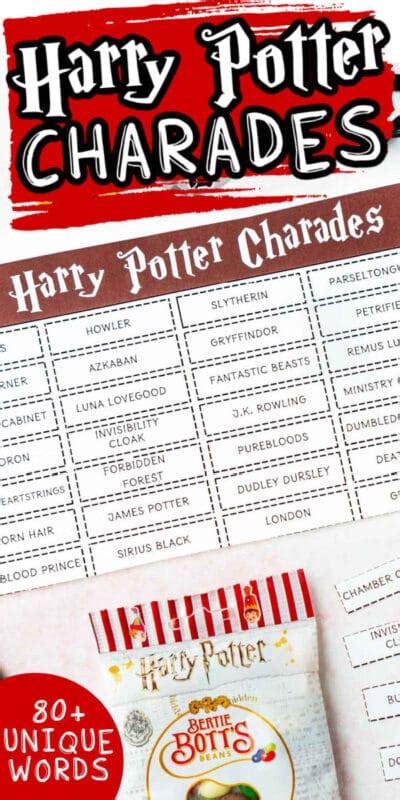 Harry Potter Charades Words Free Printable Play Party