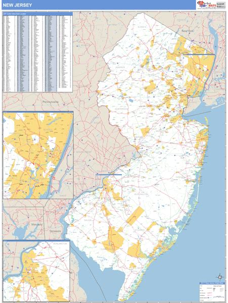New Jersey Zip Code Wall Map Basic Style By Marketmaps