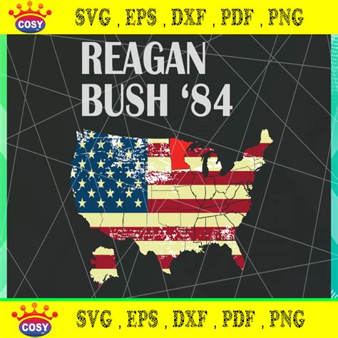 Reagan Bush 84 Retro Logo Red White Blue Election Map Ronald George 1