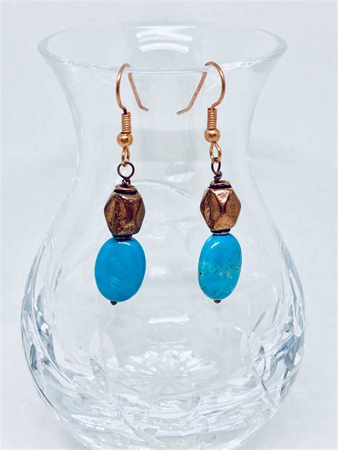 Blue Magnesite Copper Chunk Earrings Blue Stone Jewelry Etsy