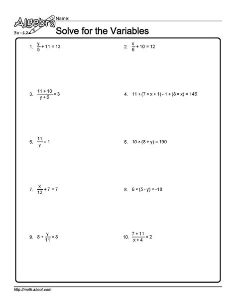 Basic Algebra Worksheets Worksheets Library