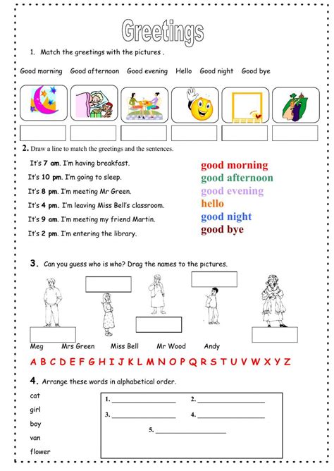 Sensational Esl Greetings Worksheet Preschool Matching Games Printable