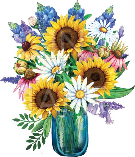 Sunflowers And Daisies In A Blue Mason Jar Flower Market Etsy In