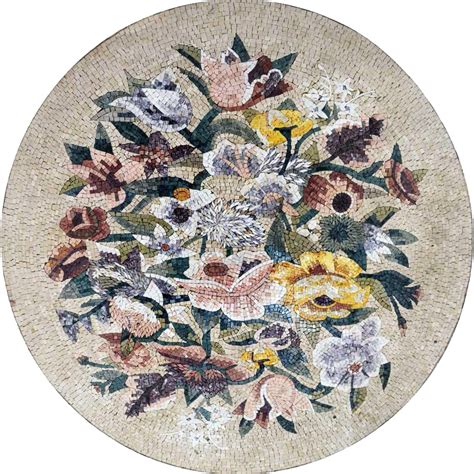 Floral Mosaic Art The Assortment Medallion Flowers And Trees Mozaico