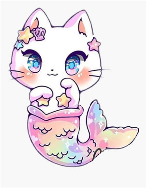 Mermaid Cat Kitten Cat Cate Pastel Rainbowfreetoedit Kawaii
