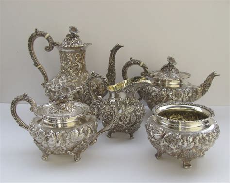 Black tulip antiques, ltd., description: Sterling Silver Tea Coffee Set Repousse Baltimore Rose by ...