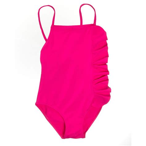 Girls Upf50 Ruffled Front One Piece Swimsuit Pink Pluunge