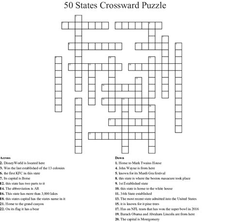 Printable United States Crossword Puzzle Printable