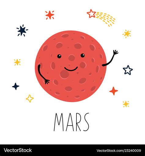 Cute Planet Mars Planet With Hands And Eyes Vector Image