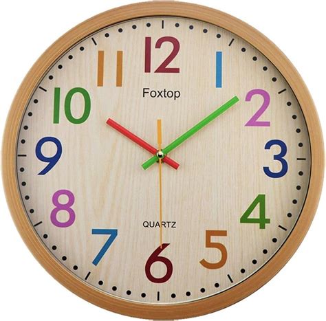 Foxtop Silent Non Ticking Kids Wall Clock Battery Operated Large
