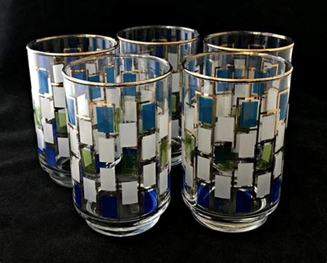 Glass Tumblers In The Nordic Pattern By Libbey American 1963 Nordic Libbey Green And Gold