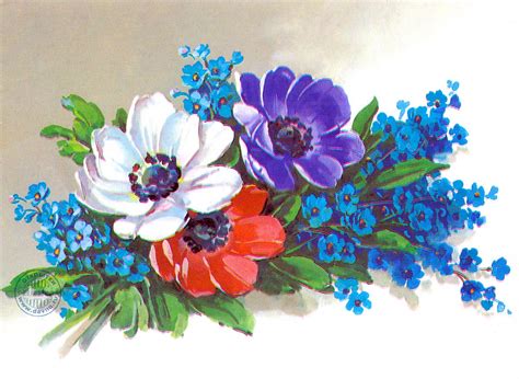 Vİntage Postcard Bouquet Of Varİous Flower Blisse Design Studio