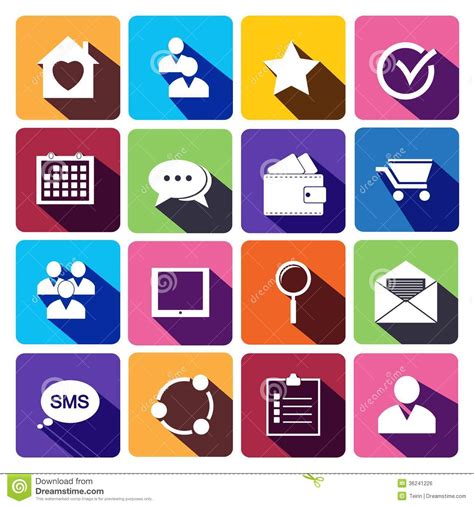 Office And Business Flat Icons For Web Stock Vector Illustration Of