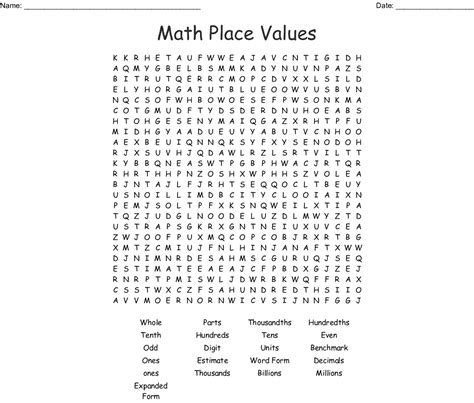 Math Place Values Word Search Wordmint Word Search Printable