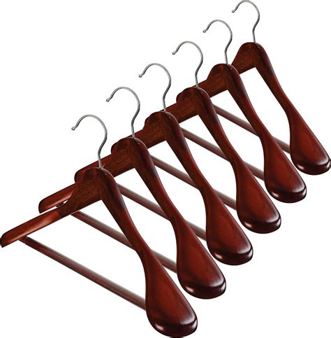 High Grade Wide Shoulder Wooden Hangers 10 Pack With Non Slip Pants Bar