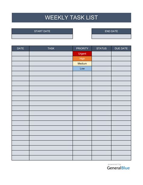 Weekly Task List Template In Excel