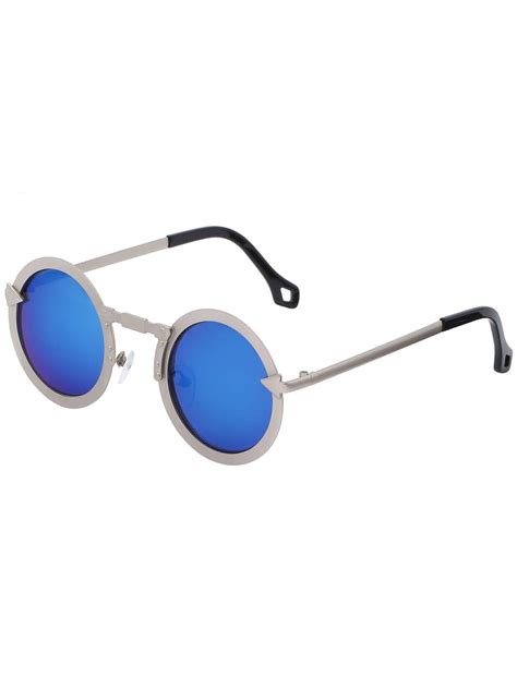 Silver Bold Metallic Frame Round Sunglasses Sheinsheinside