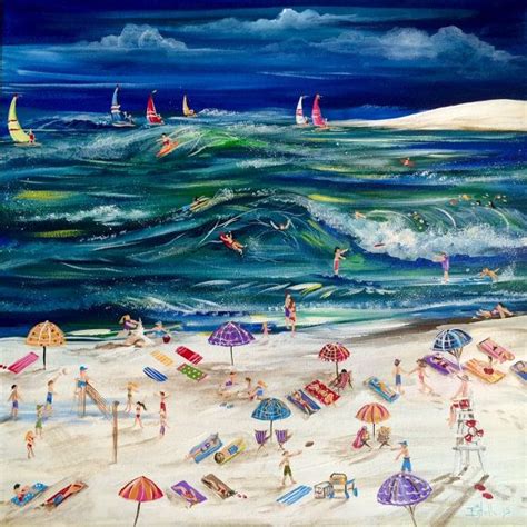 Beach Day Original One Of A Kind Painting Done On 20x20 Etsy Beach