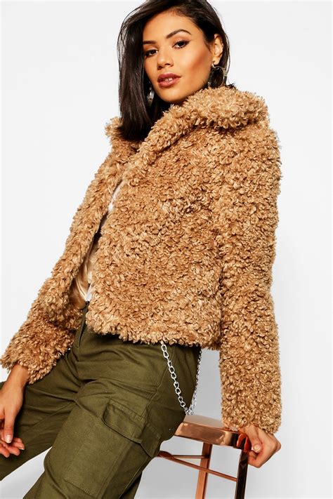 premium teddy faux fur crop coat