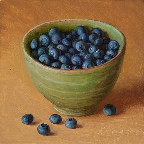 Wang Fine Art Blueberries In A Bowl Still Life Oil Painting Original