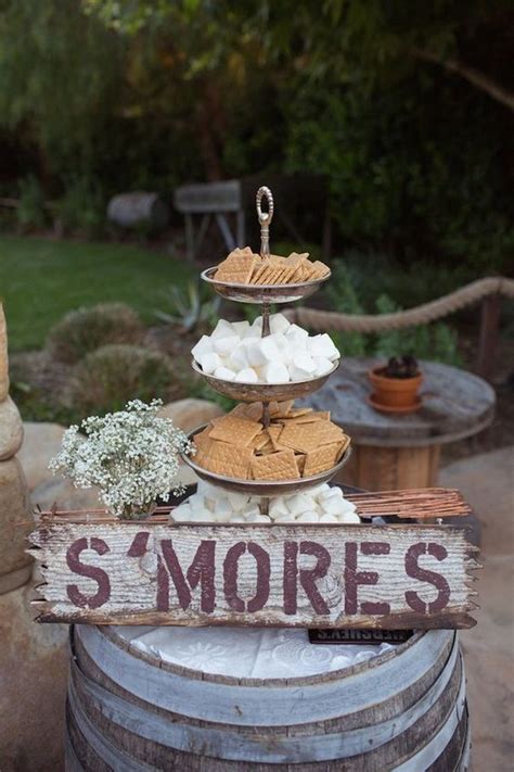 Shown here in brown wood stain with tan and white paint. 15 Sweet S'mores Bar Wedding Food Station Ideas - EmmaLovesWeddings