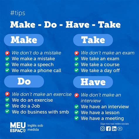 Make Do Have Take Dicas De Inglês Take Exam Tips Exam