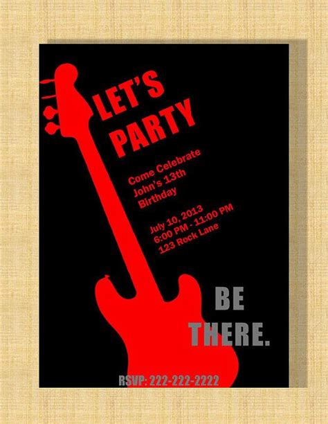 Rock And Roll Printable Birthday Invitation On Etsy 1095 Printable