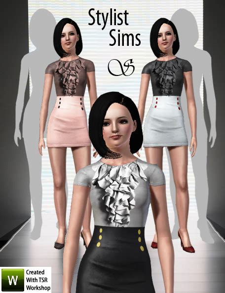 The Sims Resource High Waisted Skirt With Lace Shirt