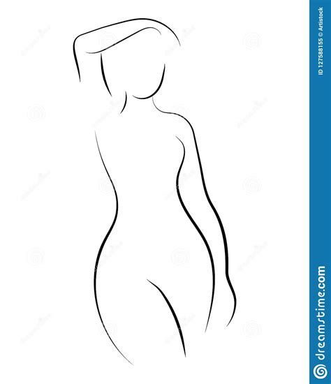 Female Figure Outline Of Young Girl Stylized Slender Body Linear Art
