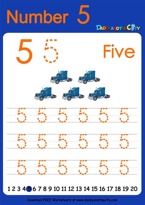 FREE Writing Worksheet - Numbers 1-10 - Daddy and the City