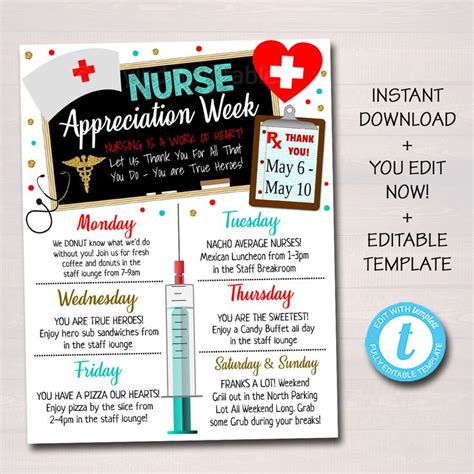 nurse appreciation week itinerary template heart medical national nurses week weekly schedule