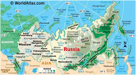Het oeralgebergte vormt de scheidingslijn tussen de twee delen. Russia Land Statistics - World Atlas