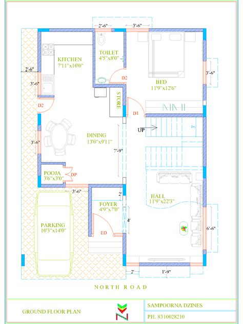 30x40 North Facing House Plans Duplex 3bhk 30x40 North Facing Plans