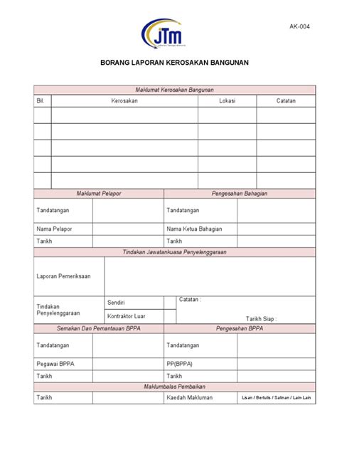 Sila ambil tindakan serta merta. Borang Laporan Penyelenggaraan