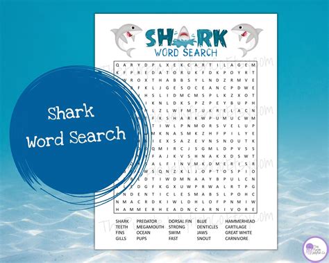 Shark Word Search Printable With Answers Shark Activity For Etsy In