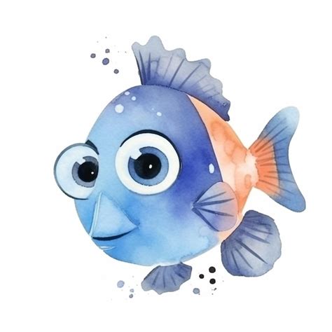 Uma Ilustração Em Aquarela De Um Peixe Azul Com Um Grande Sorriso