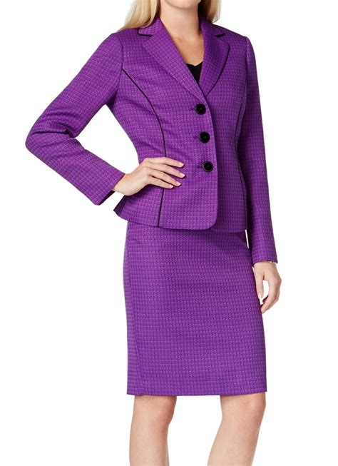 Le Suit Le Suit New Purple Black Womens Size 4 Pipe Trim Skirt Suit