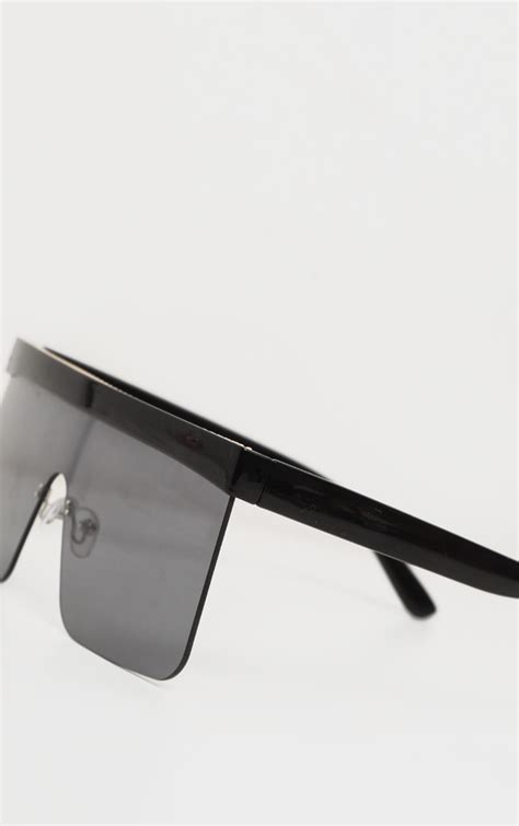 Black Flat Top Frameless Oversized Sunglasses Prettylittlething