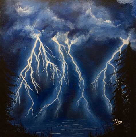 Glow In The Dark Art Lightning Storm Painting Sky Original Art Etsy