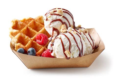 Belgian Waffle With Fresh Berries And Vanilla Ice Cream Stock Image