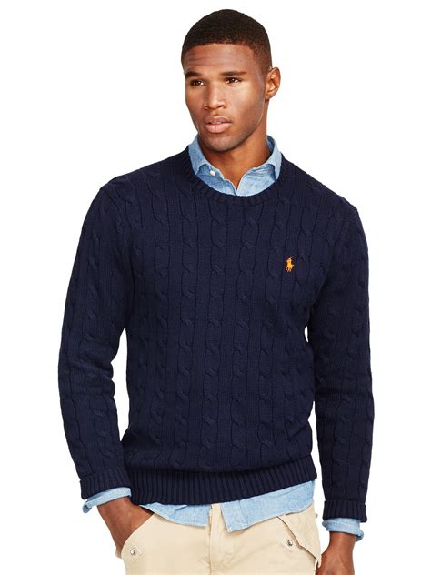 Polo Ralph Lauren Cable Knit Crew Neck Jumper In Blue For Men Lyst