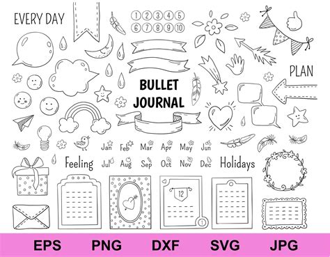 Bullet Journal Design Elements Set Of Collection Bundle Svg Etsy