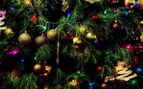 Colorful Baubles In The Christmas Tree Wallpaper Holiday