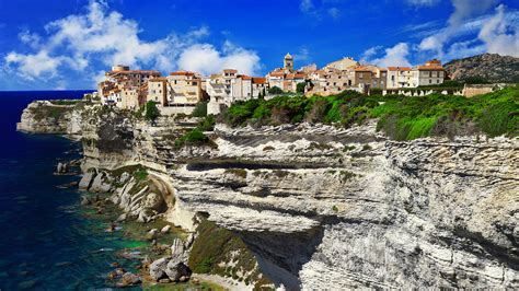 Upper Town Of Bonifacio On A Chalkstone Sea Cliff Corsica France