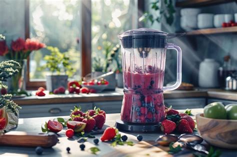 Premium Photo A Blender Filled With Fruit On Top Of A Counter