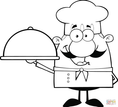 Creating a cartoon outline for sketchfab. Karikatuur chef-kok met een schotel in zijn hand ...