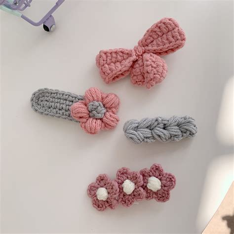 Cute Crochet Hair Clips Set 4pcs Hair Accessories Etsy
