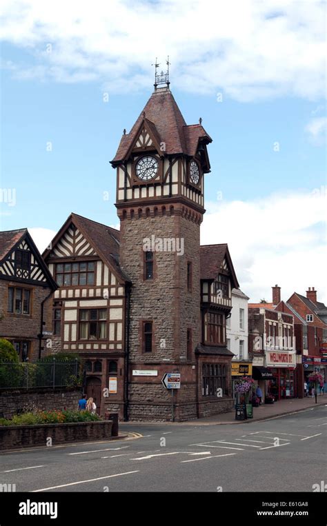 Public Library Clock Tower Ledbury Herefordshire England Uk Stock
