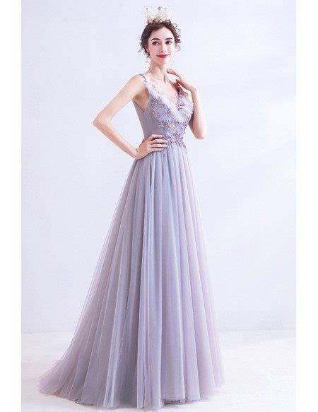 light purple long tulle vneck prom dress with beadings wholesale t76064